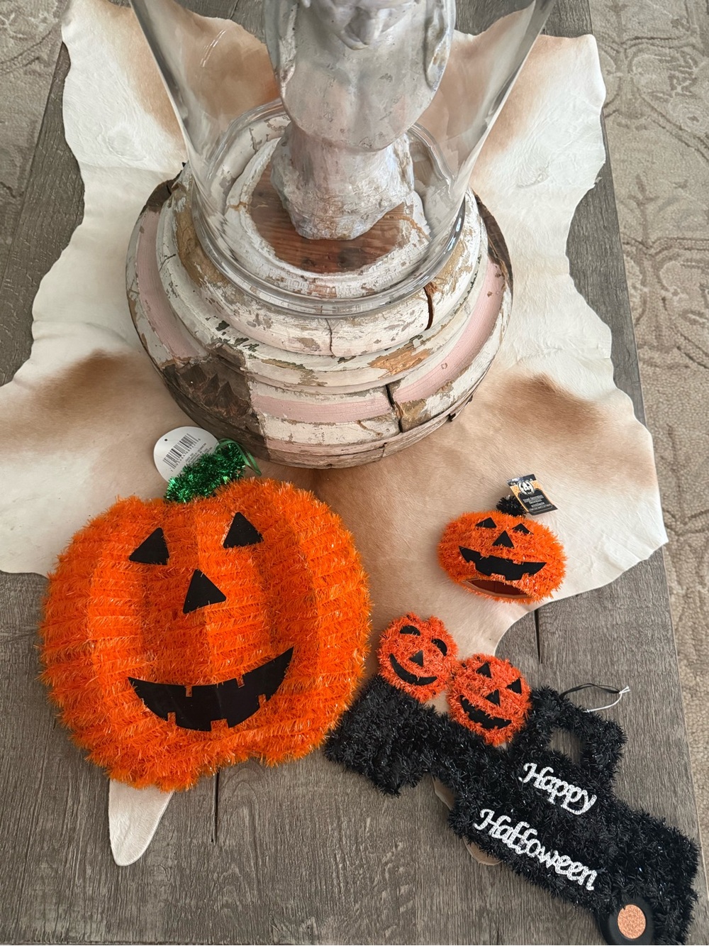 Brand NWT Bundle of 3 Tinsel Pumpkin Jack-O'-Lantern Decor - Orange & BlackGreen - Picture 1 of 9